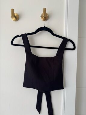 Kookai Black Square-Neck Crop Tank with Back Tie Detail